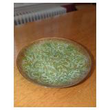 Enamelled Copper Dish with Green Swirl Pattern