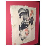 Chinese Watercolor Painting on Hand-Made Paper Depicting Roosters