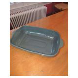 Blue Glazed Pottery Baking Dish with Handles