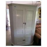 White Painted Corner Cabinet with Double Doors and Lower Storage
