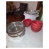 Kitchenware Assortment Including Slow Cooker, Bowls, and Cookware