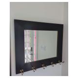 Black Framed Wall Mirror with Brass Finish Hooks