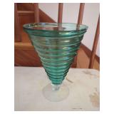Blown Glass Teal Swirl Pedestal Vase
