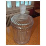 Molded Glass Covered Jar with Frosted Multi-Sided Female Bust Finial