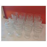 Clear Glass Footed Beverage Goblets with Vertical Ribbing