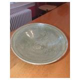 Celadon Glazed Ceramic Bowl with Incised Floral Motifs
