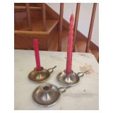 Set of Three Metal Chamberstick Candle Holders