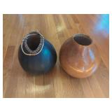 Two Decorative Gourd Vessels Including One with Coiled Rim