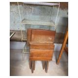 Set of Wooden Folding TV Trays and Wire Storage Rack