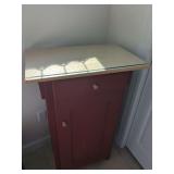 Red Painted Wood Cabinet with Glass Top and Interior Shelving