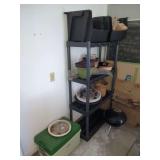 Storage Shelving Unit With Planters Coleman Cooler and Grill