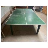 Green Wooden Ping Pong Table with Painted White Boundary Lines