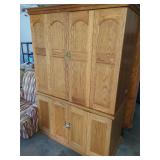 Oak Cabinet with Upper Storage and Lighting