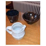 Studio Pottery Creamer, Mug, and Footed Bowl