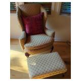 Wingback Chair and Ottoman with Diamond Lattice Upholstery