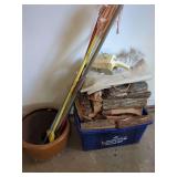 Household Utilities Including Firewood, Hand Vacuum, Mops, and Ceramic Planter