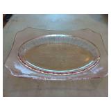 Pink Glass Serving Platter with Floral Etched Design