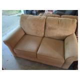 Tan Textured Fabric Upholstered Loveseat Sofa