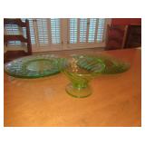 Green Glass Tableware Set with Plates and Footed Bowl