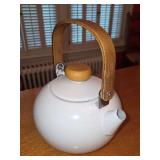 Enamelware Tea Kettle with Wooden Handle and Lid Knob