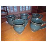 Handcrafted Ceramic Mugs with Blue Glaze and Maker Stamp