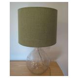 Clear Glass Table Lamp with Etched Leaf Motif and Green Fabric Shade