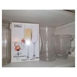 Libbey Midtown Champagne Flutes Boxed Set and Assorted Glassware and Brass Candle Holders