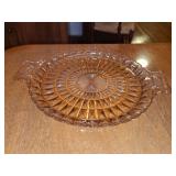 Pink Depression Glass Handled Serving Tray Starburst Diamond Pattern