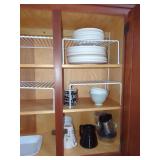 Kitchen Cabinet Organization Grouping with Wire Shelves and Dinnerware