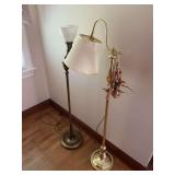 Two Brass Floor Lamps with Articulated Arm and Glass Shade