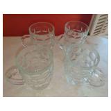 Set of Four Clear Glass Dimpled Beer Mugs