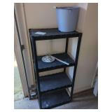 Four-Tier Black Plastic Storage Shelving Unit with Utility Bucket