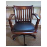 Wooden Rolling Office Chair with Faux Leather Seat