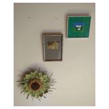 Framed Fox Mixed Media Artwork and Framed Sheep Textile Artwork and Sunflower Wall Hanging