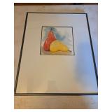 Framed Watercolor Still Life Print of Pears Signed Kate Clarke 2000