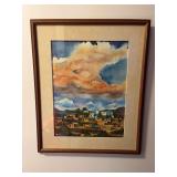 Framed Watercolor Painting Southwest Village Landscape Signed N. Fulton 