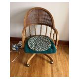 Wooden Swivel Desk Chair with Cane Back and Casters