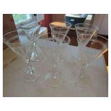Set of Six Etched Crystal Stemware Cocktail Glasses