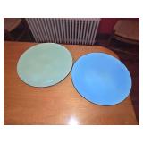 Two Studio Pottery Dinner Plates with Glazed Surfaces and Artist Signatures