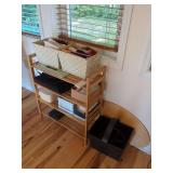 Bamboo Slatted Storage Shelving Unit with Contents
