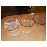 Pink Glass Pressed Bowls with Starburst Base and Fluted Sides