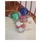 Blown Glass Gazing Balls and Glass Vase