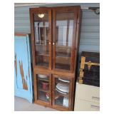 Wooden Display Cabinet with Glass Doors and Multiple Shelves
