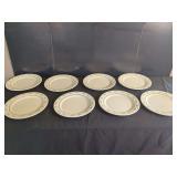 Set of Eight Longaberger Pottery Blue Woven Traditions Dinner Plates