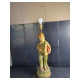 Figural Boy Table Lamp with Hand-Painted Plaster Cast Construction