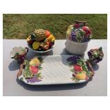Ceramic Majolica Style Fruit Themed Serving Set