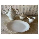 Royal Kent Poland Porcelain Teapot Sugar Creamer and Platter Set