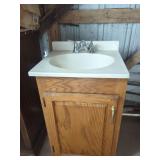 Oak Bathroom Vanity with Integral Sink and Faucet