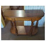 Oak Half-Moon Console Table with Lower Shelf
