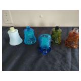 Set of Five Colored Glass Oil Lamp Chimneys and Shades